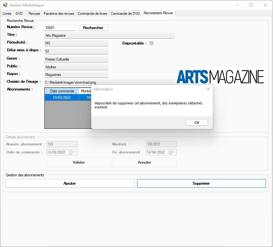 When deleting a document from the database a check is made if any copies are present in the collection. If so a warning message is displayed and the suppression is aborted