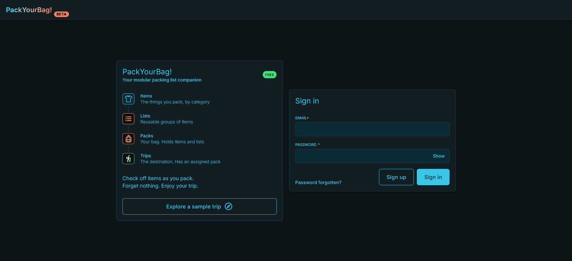 Desktop view of sign in page