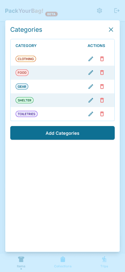 Mobile view of the category browser